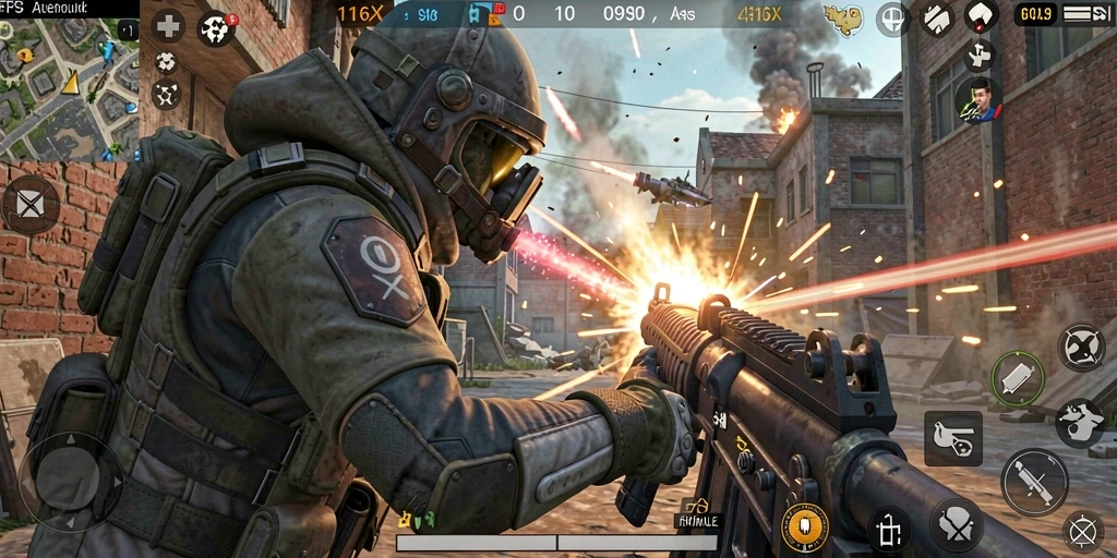 Tampilan gameplay intens dari 116X yang penuh aksi dan strategi.