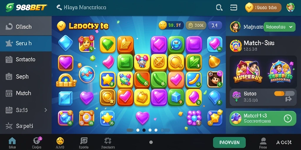 Tangkapan layar utama 988BET menampilkan aksi gameplay Match-3 yang seru.