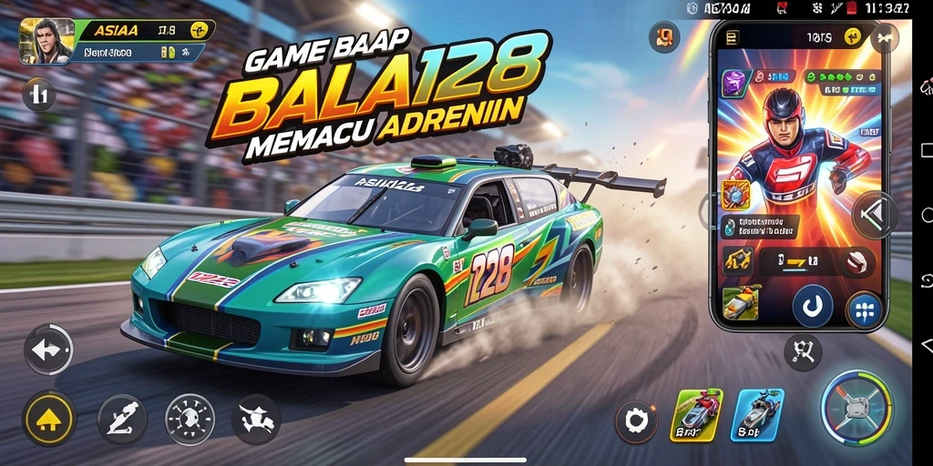Screenshot menggambarkan aksi balap mendebarkan di ASIA128.