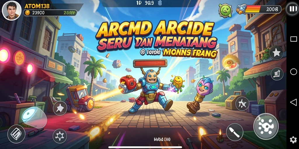 Screenshot gameplay ATOM138 yang menampilkan aksi seru di level Arcade.