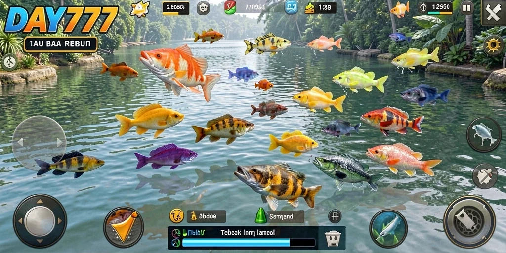 Tampilan gameplay seru Tembak Ikan DAY777 yang penuh warna.