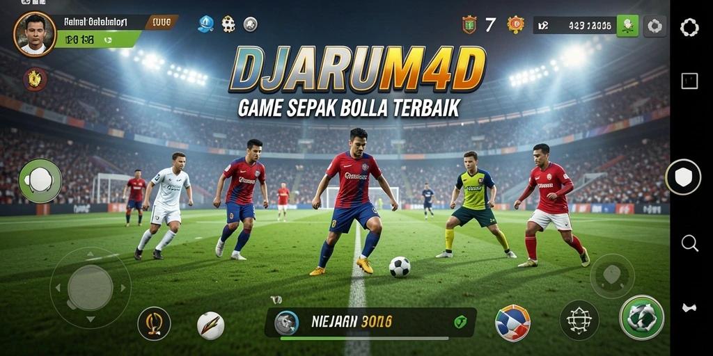 Screenshot gameplay DJARUM4D menunjukkan aksi menarik di lapangan sepak bola.