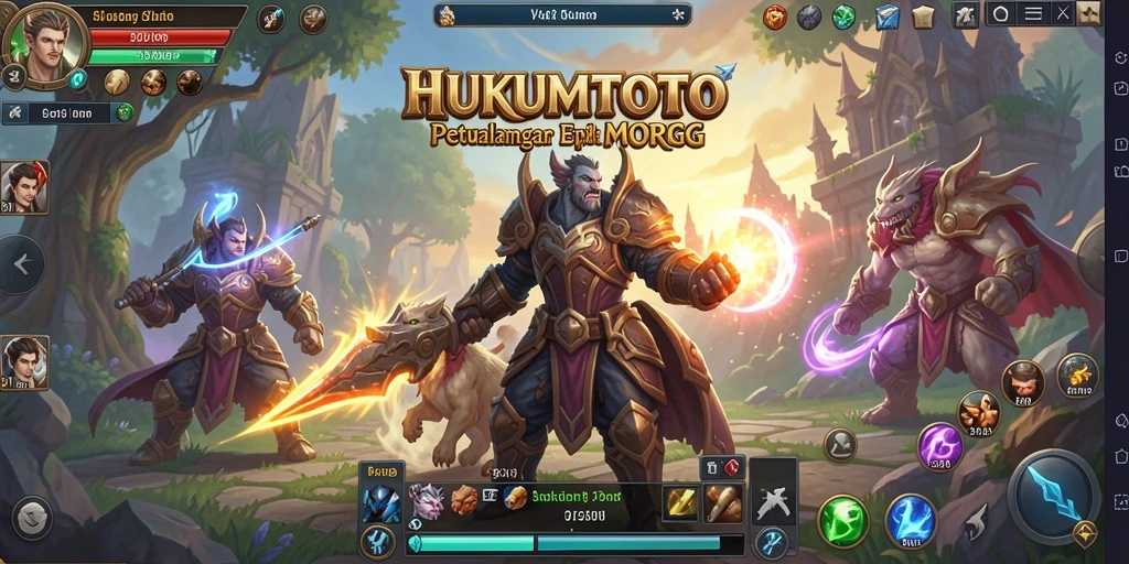 Screenshot utama HUKUMTOTO menampilkan aksi seru dalam pertempuran MMORPG.