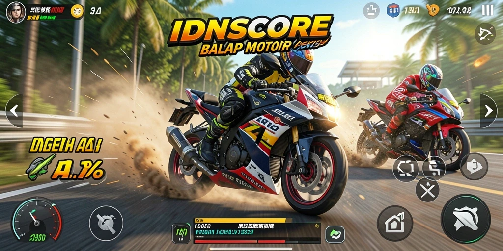 Tampilan menarik dari gameplay balap motor IDNSCORE.