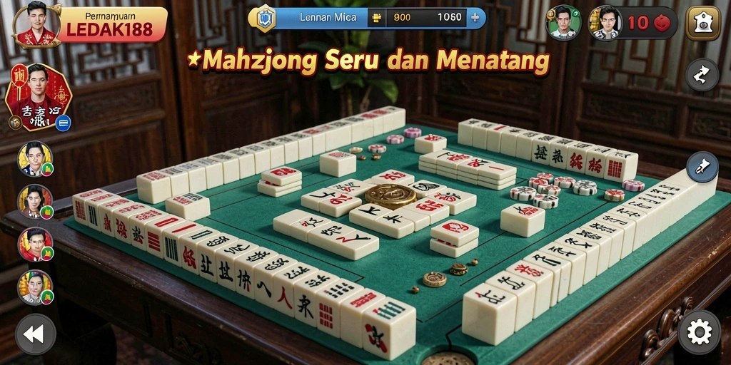 Tampilan gameplay LEDAK188 dengan desain ubin Mahjong yang menarik.