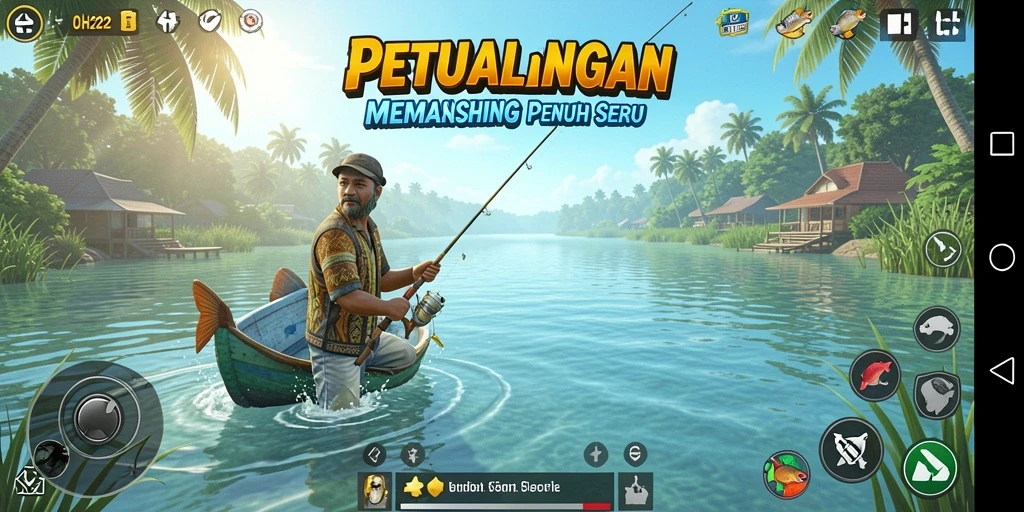 Screenshot gameplay OH222 menampilkan keseruan menangkap ikan.