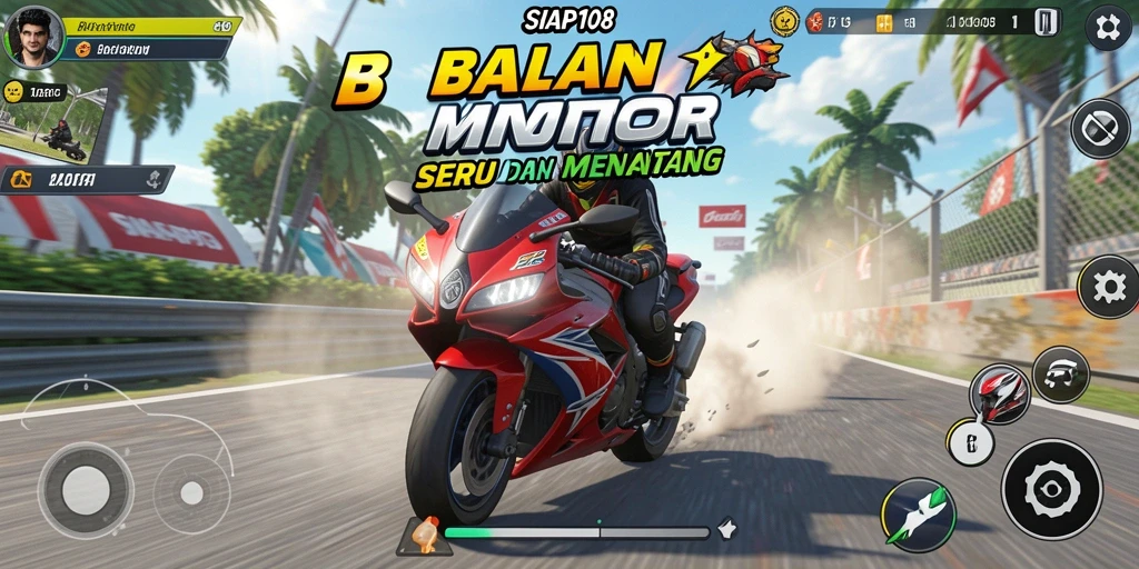 Tangkapan layar permainan SIAP108 menampilkan aksi balapan motor yang intens.