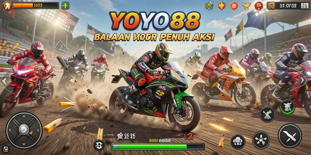 Tampilan gameplay YOYO88 yang mendebarkan di lintasan balapan.